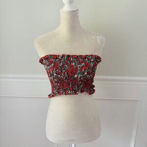 Floerns M Rose Print Smocked Tube Top NWT Crop Top